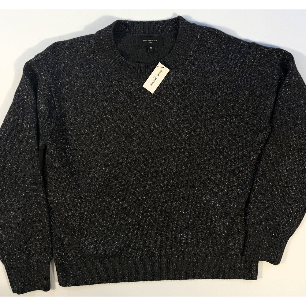 Banana Republic Sweater Womens M Grey Metallic Crewneck NWT Shimmer Pullover
